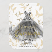 バタフライダンスドレスブラック&金ゴールドキンセアニラ15 招待状 (正面/裏面)