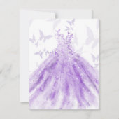 バタフライダンスパープルドレスブライダルシャワーRSVP 招待状 (裏面)