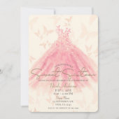 バタフライダンスピーチスパークルドレススウィート16パーティー 招待状 (正面)