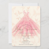 バタフライダンスピーチスパークルドレス赤ちゃんシャワー 招待状 (正面)