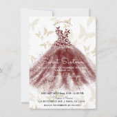 バタフライダンスブルゴーニュ金ゴールドドレススウィート16パーティー 招待状 (正面)