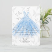 バタフライダンスブルースパークルドレス甘い16パーティー 招待状 (スタンド正面)