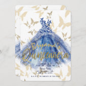 バタフライダンスブルードレス金ゴールドキンセアニラ15 招待状 (正面/裏面)