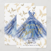 バタフライダンスブルードレス金ゴールドスウィート16 招待状 (正面/裏面)