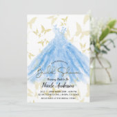 バタフライダンスブルードレス金ゴールドブライダルシャワーインヴィ 招待状 (スタンド正面)