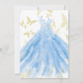 バタフライダンスブルードレス金ゴールドブライダルシャワーインヴィ 招待状 (裏面)