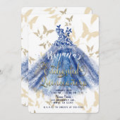 バタフライダンスブルードレス&金ゴールドキンセアニラ15 招待状 (正面/裏面)