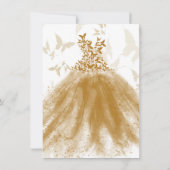 バタフライダンス金ゴールドスパークルドレス甘い16パーティー 招待状 (裏面)