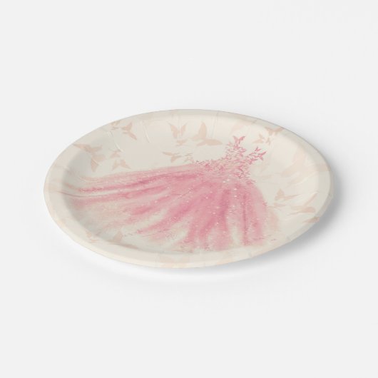 バタフライダンス ピンクスパークルドレス ブライズシャワー ペーパープレート (アングル)