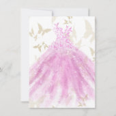 バタフライダンス ピンク＆ゴールドドレス スウィート16 招待状 (裏面)