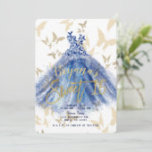 バタフライダンス 青いドレス 金色 スイート16 招待状 (スタンド正面)