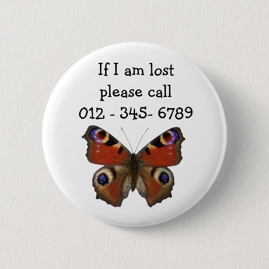 バタフライチャイルドエマージェンシー連絡 缶バッジ (正面)