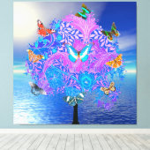 バタフライツリーストレッチキャンバス印刷 キャンバスプリント (インサイチュ (ウッドフロア))