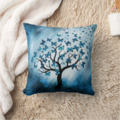 バタフライツリー – 青い大理石ミスト クッション (ブランケット)