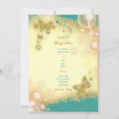 バタフライティール（緑がかった色）金ゴールドの結婚婚約 招待状 (裏面)