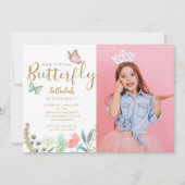 バタフライテーマガールズバースデーパーティーの写真 招待状 (正面)