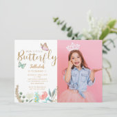 バタフライテーマガールズバースデーパーティーの写真 招待状 (スタンド正面)