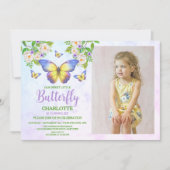 バタフライテーマガールズバースデーパーティー 招待状 (正面)