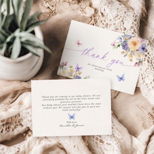 バタフライテーマパステルベビーシャワーサンキューカード 招待状