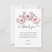 バタフライテーマピンクウォーター色ベビーシャワー サンキューカード (正面)