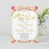 バタフライテーマベビーシャワー植物フローラ 招待状 (スタンド正面)