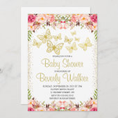 バタフライテーマベビーシャワー植物フローラ 招待状 (正面/裏面)