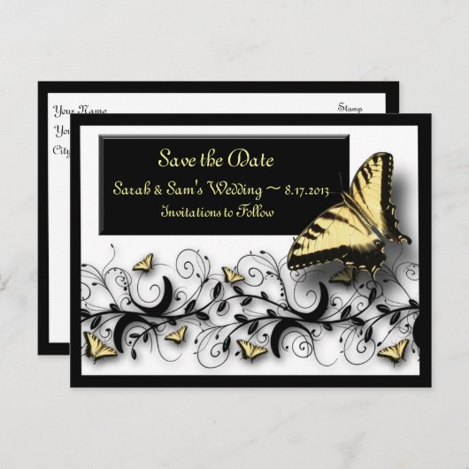 バタフライテーマ日付の保存 案内ポストカード (正面/裏面)