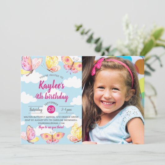 バタフライテーマ誕生会の写真 招待状 (スタンド正面)