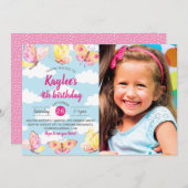 バタフライテーマ誕生会の写真 招待状 (正面/裏面)