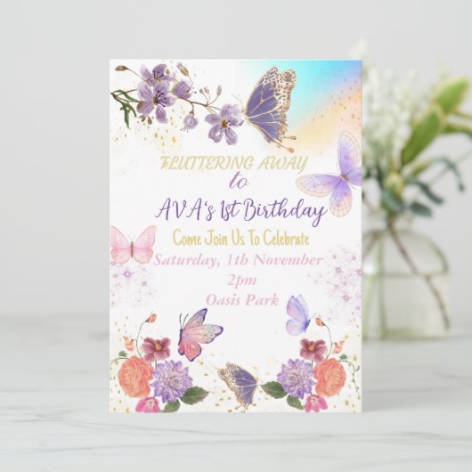 バタフライテーマ誕生日招待状 招待状 (スタンド正面)