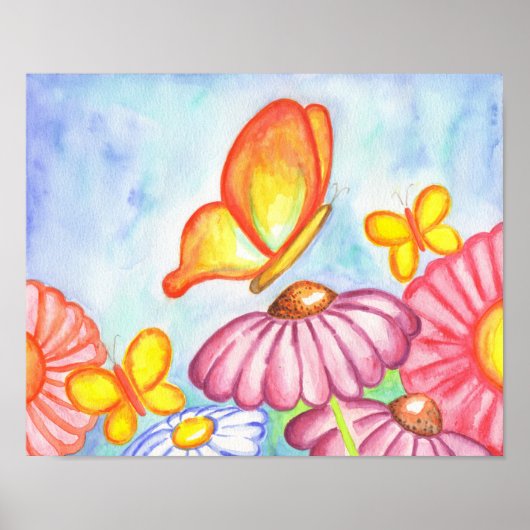 バタフライデイジーアートプリントポスター ポスター (正面)