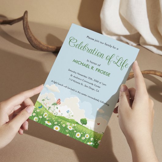 バタフライデイジーメドウお祝いの写真 招待状