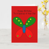 バタフライデザインパーソナライズされた4th誕生日 カード (黄色い花)