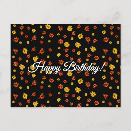 バタフライデリケートフローラシームレスパターンブラック ポストカード (正面)