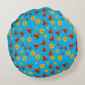 バタフライデリケートフローラシームレスパターンAzure ラウンドクッション (裏面)