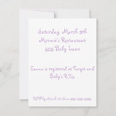 バタフライドットベビーシャワー招待状紫/緑 招待状 (裏面)