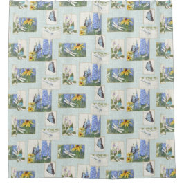 バタフライドラゴンフライN鳥デイジーデルフィニウムフラワー シャワーカーテン