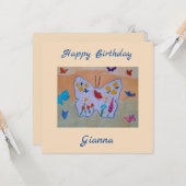 バタフライドリーミングフラット誕生日カード カード (正面/裏面インサイチュ)