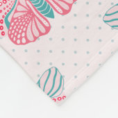 バタフライドリームズティール(緑がかった色)ピンクガーリー フリースブランケット (角)