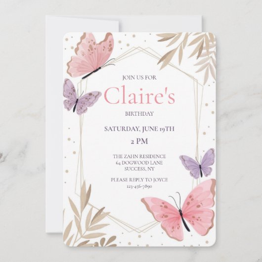 バタフライドリームズバースデーパーティー 招待状 (正面)