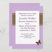 バタフライドリームズベビーシャワー紫 招待状 (正面/裏面)