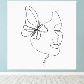 バタフライドリームズ – ミニマリストウーマン&バタフライ キャンバスプリント (インサイチュ (ウッドフロア))