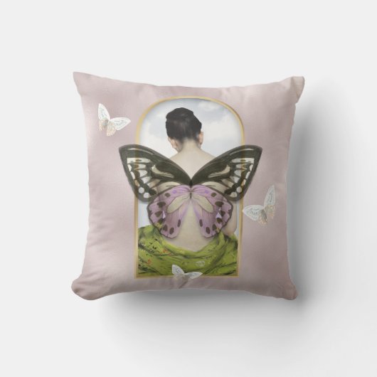 バタフライドリームフェミニンファンタジーコラージュ クッション (正面)