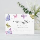 バタフライニュートラル赤ちゃんシャワーおむつラッフルカード 招待状 (スタンド正面)