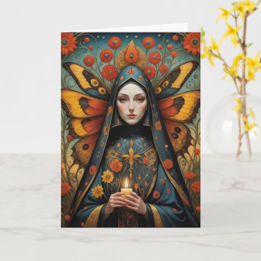 バタフライヌーンホールディングキャンドルすべての行事 空白の カード (黄色い花)