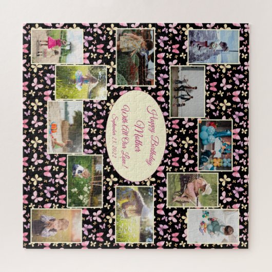 バタフライハッピーバースデーマザーフォトコラージュ ジグソーパズル (横)