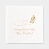 バタフライハートスウィート16誕生日 箔ナプキン (正面)