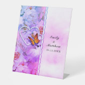 バタフライハートパールフローラピンクローズ結婚ズ 台座サイン (正面)