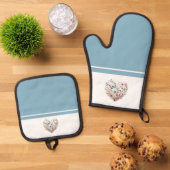 バタフライハートブルーホワイト 鍋つかみ&鍋敷きセット (トップダウン)