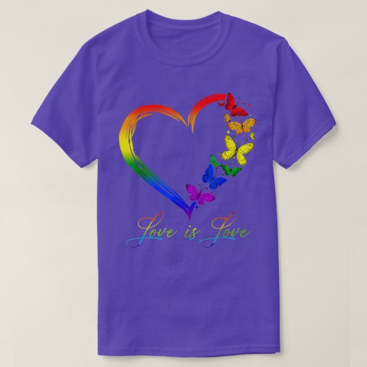 バタフライハートレインボーラブイズラブLGBゲイレスビ Tシャツ (デザイン正面)